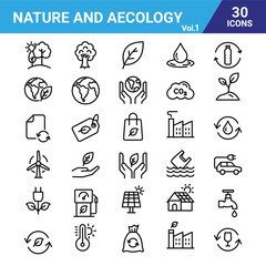 Nature and Ecology line icon set