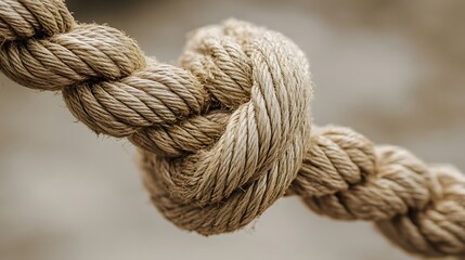 Close-up of a rope with an intricate knot, symbolizing strength and defined laws 
