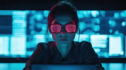 Futuristic AIpowered business leader working with holographic data, symbolizing leadership in technology