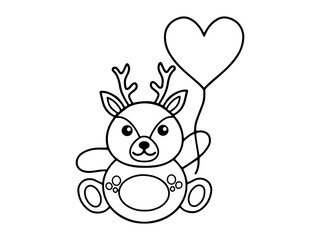 Valentines Day Deer Holding Balloon Line Art