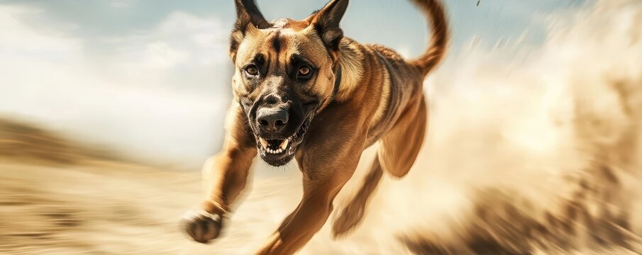 Fierce Belgian Malinois Leaping in Mid Action with Intense Motion Blur