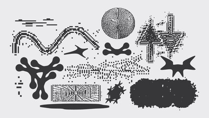 Abstract digital composition featuring geometric shapes and glitch elements.
