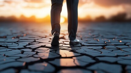 Business leader standing on a cracked floor with light shining through, symbolizing resilience and growth