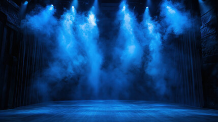 Blue stage with dramatic lighting and mysterious atmosphere