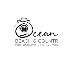 The Beach Photography logo features a vibrant, minimalist design with ocean waves, a sun, and a camera icon, perfect for brands capturing seaside moments with a fresh, tropical, and professional look.
