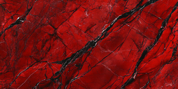 Vibrant red marble background with bold black veins, rich ruby stone texture, dramatic and eye-catching.