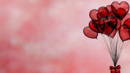 Cluster Of Red Heart Balloons On Pink Background