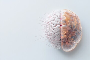 Fototapeta premium Explore innovative artificial intelligence technology with this conceptual image of a human brain integrated with digital circuitry.