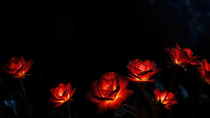 Obraz premium Neuron Rose Flowers Shining in Dark Night, botanical, purple