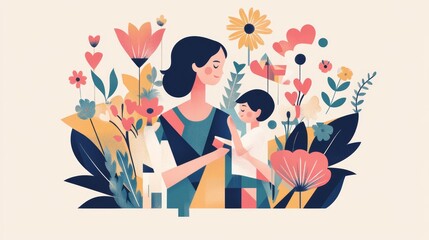 Celebrate Mother's Day with these stylish geometric illustrations. They feature moms with their kids, flowers, and fun shapes.