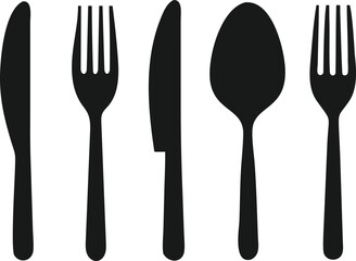 Simple Black and White Cutlery Set Illustration