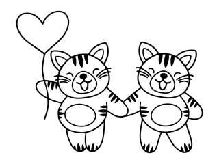 Valentines Day Tiger Holding Balloon Line Art