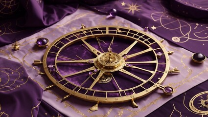 Obraz premium Golden Astrolabe on Purple Cloth.