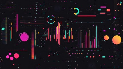 AI and data visualization themed background with vibrant geometric elements and charts