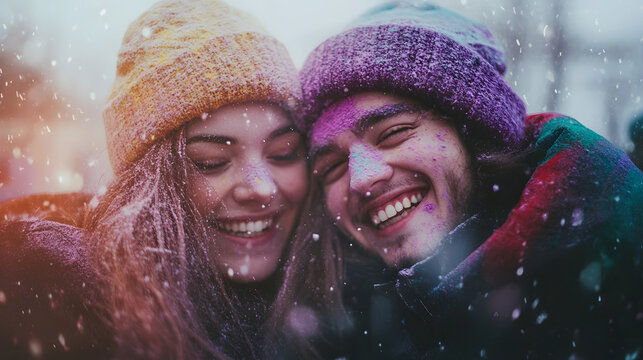 young couple having fun in a holi festival