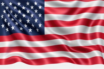 Obraz premium American Flag Waves in Bright Colors on White Background Symbolizing Patriotism and Freedom
