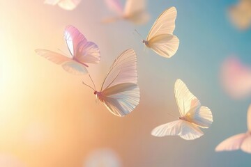 soft pearl-colored butterflies dance gracefully against a gentle gradient background, creating a serene and uplifting atmosphere, symbolizing transformation and beauty in simplicity
