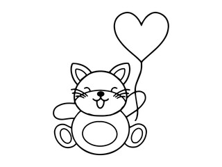 Valentines Day Cat Holding Balloon Outline