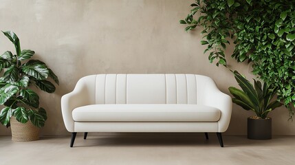Obraz premium Modern white sofa with stylish plants