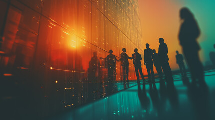 abstract professional business team people connection of line from nail node to node on Smart digital cityscap and skyline background , Innovation networking concept