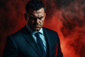 Fototapeta premium angry businessman boss in business suit over dark background