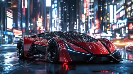 Futuristic Supercar Speeding Through Modern Cityscape Sleek