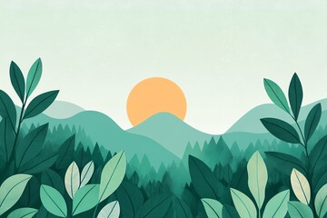 Serene landscape with mountains and sunset.