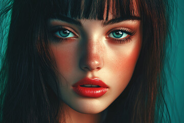 Fototapeta premium close up portrait of beautiful woman with makeup and hairstyle with bang