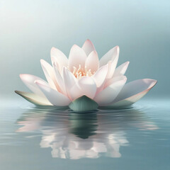 Serene white lotus flower floating on calm water with soft pastel reflections, symbolizing purity, enlightenment, and spiritual tranquility in a peaceful zen-inspired environment.