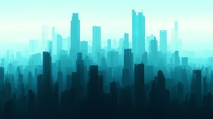 Fototapeta premium Silhouetted cityscape with a blue gradient.