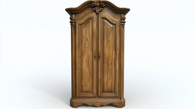Ornate wooden wardrobe, studio shot, white background, home d?cor