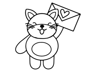 Valentine Day Cat Holding a Letter Black and White