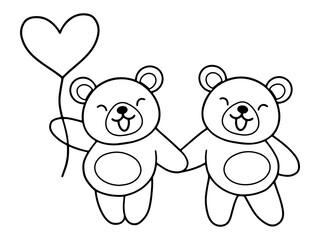 Valentines Day Bear Holding Balloon Line Art