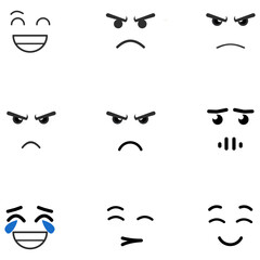 set of eyes, Cute kawaii face icon set on white background, Set of  hand drawn emoticons expressing various emotions,