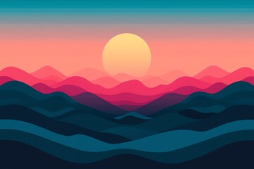 Fototapeta premium Stunning sunset over stylized mountain ranges.