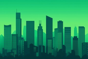 Obraz premium Stylish city skyline with vibrant green backdrop.