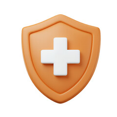 Obraz premium Orange shield icon, white plus, medical protection, healthcare safety.