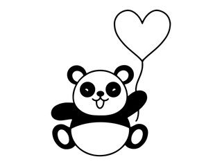 Valentines Day Panda Holding Balloon Line Art