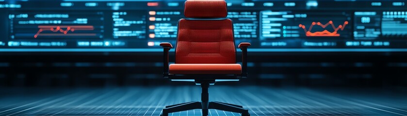 Stylish red office chair in a modern workspace.