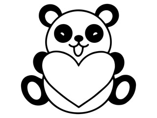 Valentine Day Panda Holding Heart Line Art
