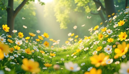 Obraz premium Sunlit Meadow of Yellow and White Daisies