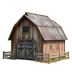 Naklejka premium Charming Rustic Wooden Barn in Cartoon Styled 3D Rendering