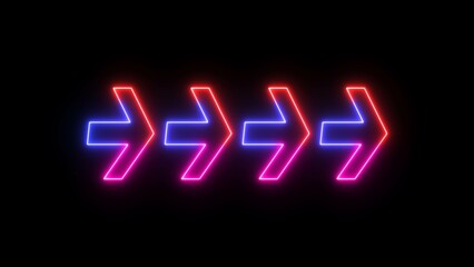 Abstract glowing neon colorful arrow icon animation right side arrow with black background.