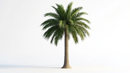 Obraz premium Single isolated palm tree with long green leaves on a clean white background