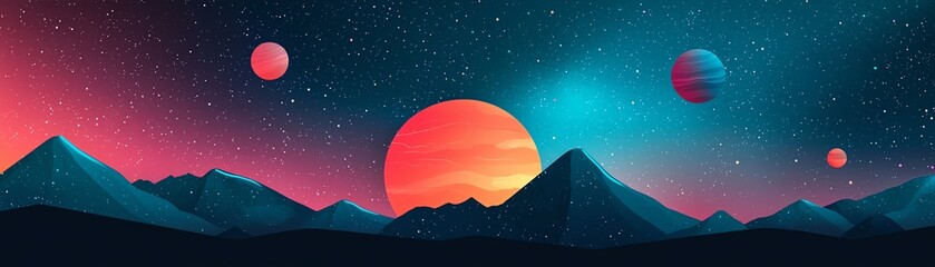 Obraz premium Vibrant cosmic landscape with colorful planets.