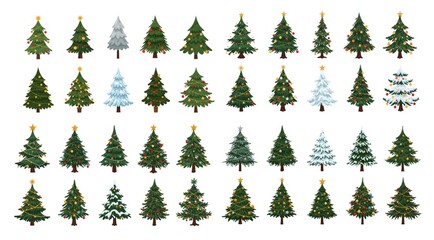 Christmas Tree Set Decorated for Holiday Festive Winter with Ornaments and Snow