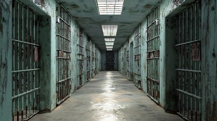 Grim and Gripping Confines of an Abandoned Prison Corridor