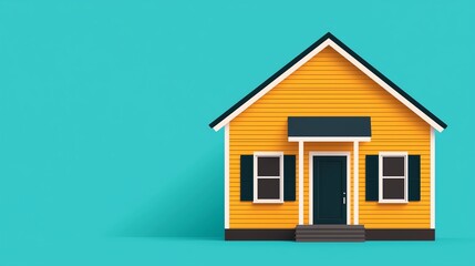 Vibrant yellow house against a teal background.