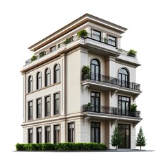 Fototapeta premium Luxurious Modern Apartment Building with Ornate Facade and Balconies in Urban Cityscape