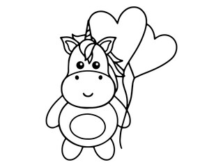 Valentines Day Unicorn Holding Balloons Outline